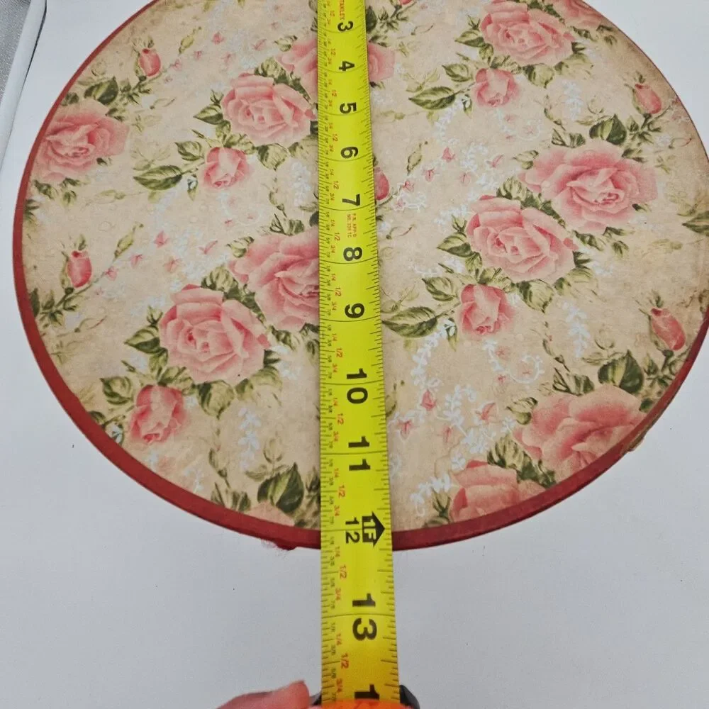 Vintage PINK FLORAL HATBOX w/CORD HANDLE Wallpaper Shabby Chic